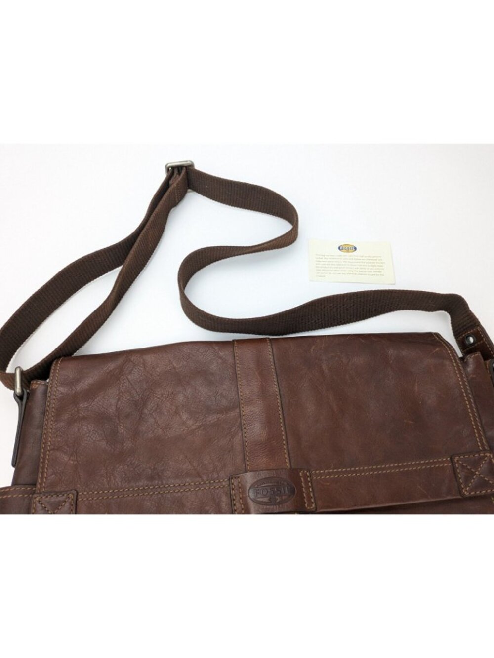 FOSSIL Brown Leather Messenger Laptop Professional Bag Crossbody Bag Large - Picture 3 of 10
